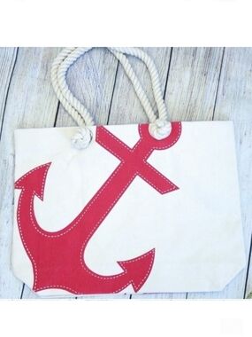 Canvas Tote With Red Anchor And Rope Handles